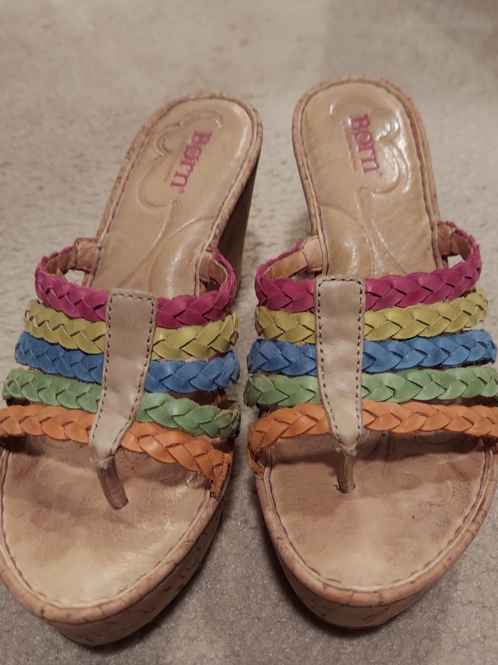 Born Multicolor Braided Strappy Wedge Sandals